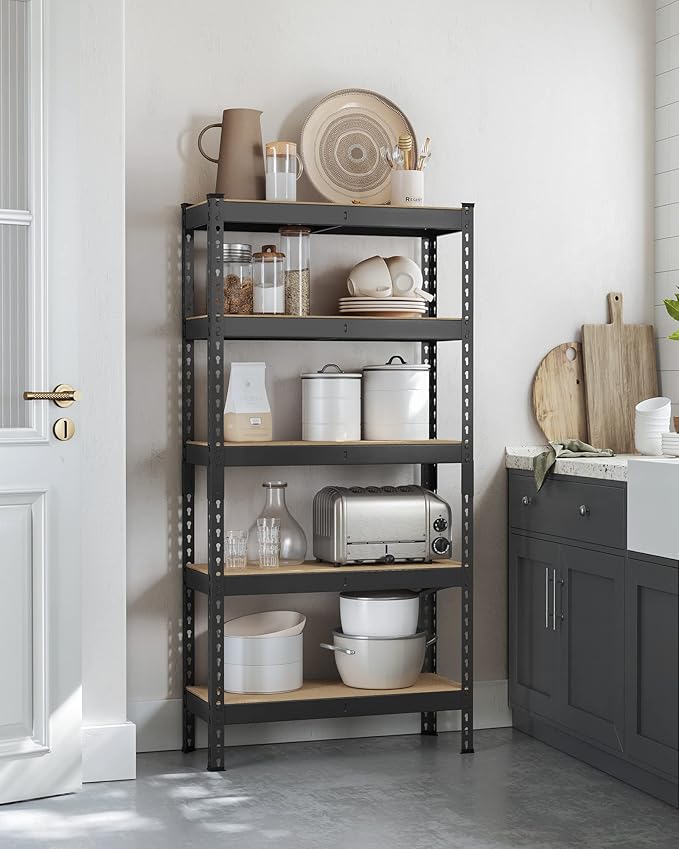 SONGMICS 5-Tier Storage Shelves, Load 2310 lb, Set of 2 Garage Storage, Boltless Assembly, Adjustable Shelving Unit, 11.8 x 29.5 x 59.1 Inches, for Study Shed Basement, Black UGLR300B02
