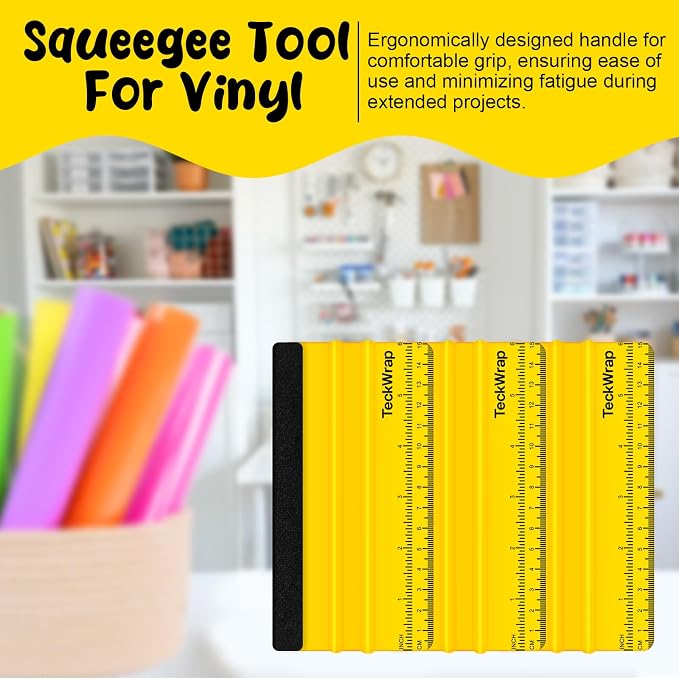 TECKWRAP Felt Squeegee Scraper Tool for Vinyl, Yellow, 6"x2.9" | For Vinyl, Decals, Inkjet Sticker Paper, and Wallpaper, Scratch-Free Application