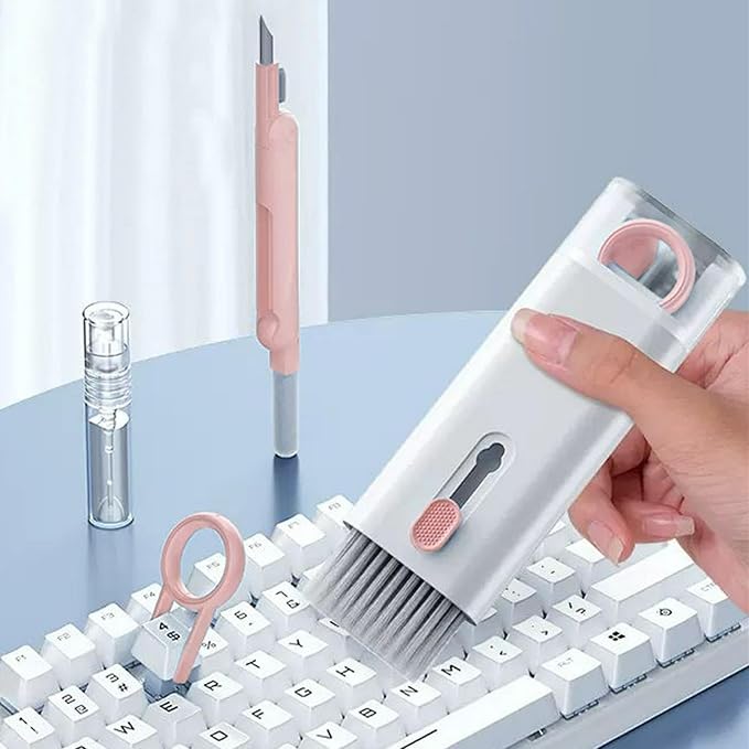 7 in 1 Laptop Cleaning Kit Keyboard Cleaner,Computer Screen Cleaning Brush Tool,Computer Tools Kit Corner Gap Duster Keycap Puller(Color:Pink)