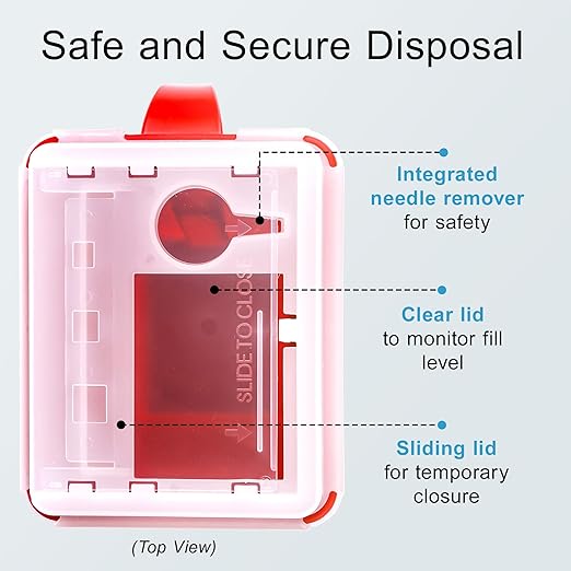 Sharps Container Large - Sharps Containers for Home Use and Labs - Portable Needle Disposal and Travel Size Biohazard Bin - 1 Quart (Pack of 5)