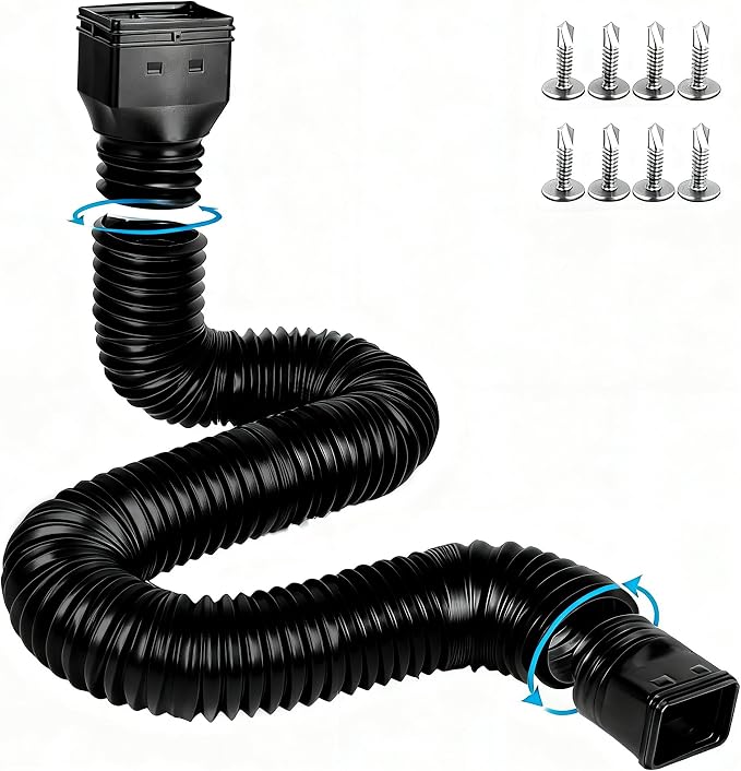 plusgutter 16.5ft Long Gutter Downspout Extensions Flexible, 4" Diameter Drain Downspout Extender, Down Spout Drain Extender for Rainwater Drainage, Extendable from 3.4ft to 16.5ft(1Pack Black)