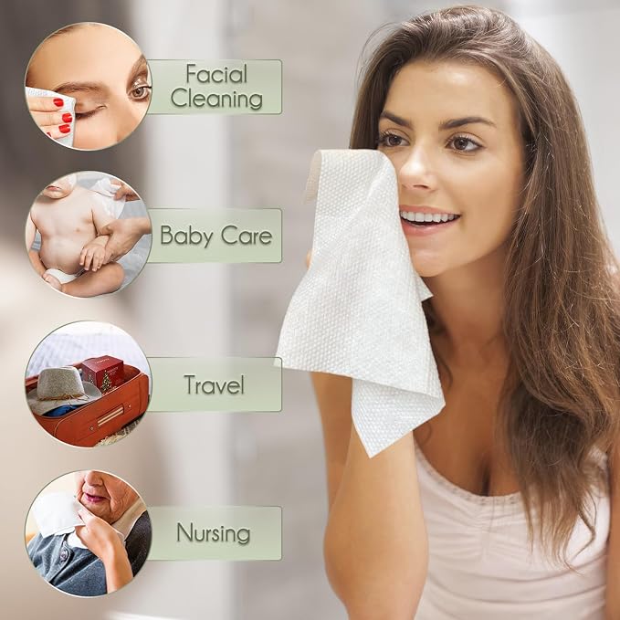 Christmas Style WOWOTEX Disposable Face Towels 60 Count Large Dry Wipes | 10"×12", Extra Thick Soft and Sensitive Skin friendly, Clean Facial Towels for Skincare, Makeup Removal and Facial Cleansing