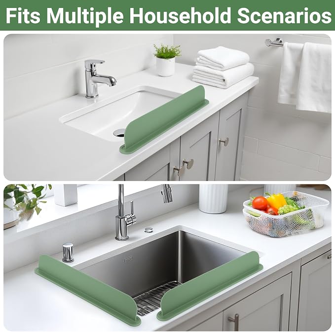 19.3 inch Silicone Sink Splash Guard, Splash Guard for Kitchen Sink Area, Backsplash Protector for Kitchen Countertop & Bathroom Bathtub with Non-Slip Strong Suction, Sage Green