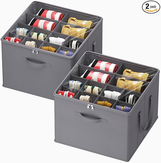 Lifewit Shoe Storage Organizer for Closet Fits 12-16 Pairs, Fabric Large Shoe Box Storage Containers with Clear Cover, Foldable Bins Fit for Boots Heels Sneakers 17"(L) x 17"(W) x 12.5"(H) 2 Pack Gray
