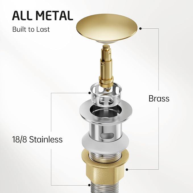 KES Sink Drain without Overflow Anti Clogging Pop Up Drain with Strainer Bathroom Sink Drain Assembly Brushed Gold, S2013D-BZ