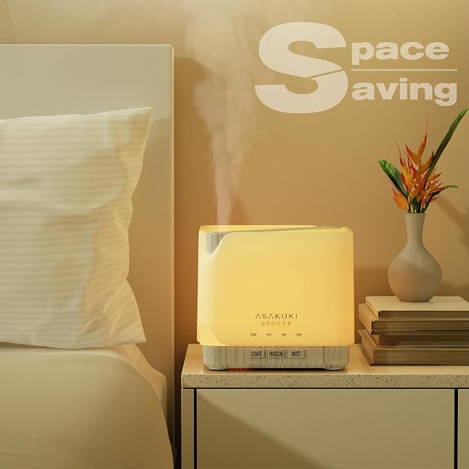 ASAKUKI Essential Oil Diffuser for Home Large 700 ml Humidifier | Automatic Shut-Off, Quiet Aromatherapy Diffuser with 7 LED Lights for Living Room, Kitchen, Bedroom, Hotel - White