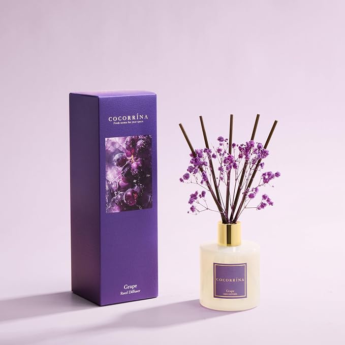 Reed Diffuser - Grape 6.7 fl oz Reed Diffuser with Sticks, Home Bedrrom Bathroom Shelf Decor