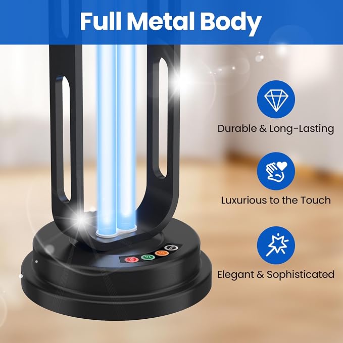 Metal UV Light Sanitizer, 55W Ultraviolet Sanitizer w/o Ozone, Ultraviolet Light with 3 Speed Timings, Home Disinfection Device, Dust Mites Remover for Room, Kitchen, Hotel, Office