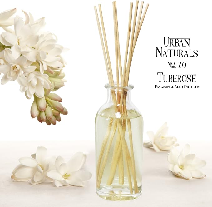 Reed Diffuser Set, Tuberose - Bathroom Shelf Décor | Exotic Tuberose and Fragrant Orange Blossom, Floral Room Freshener with Reeds, Vegan. Made in The USA