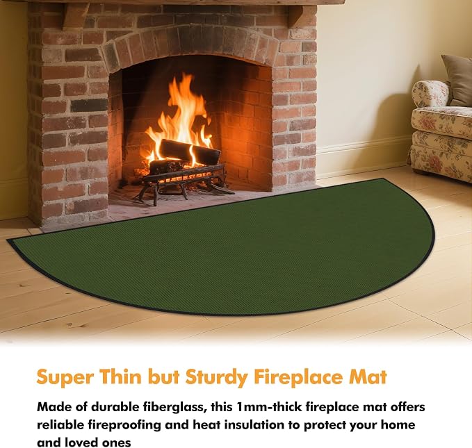 TOHONFOO Fireplace Mat for Home Protection, 4'11'' x 2'8'' x 0.04'', Green | 1800°F fireplace rugs fireproof, fiberglass hearth rugs for fireplaces fire resistant protect against embers, easy to clean