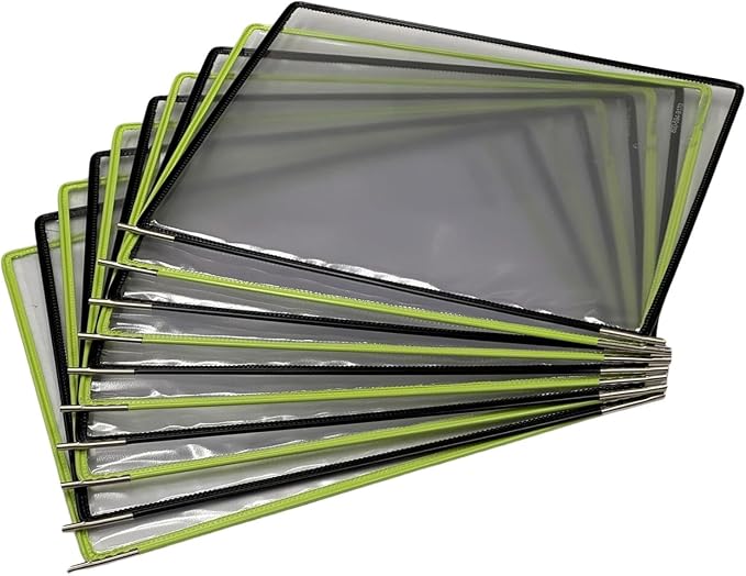 Tarifold Wall Mount Reference System, 10 Pockets, Expandable, Black | 10 double-sided PVC pockets hold 20 letter-size sheets, sturdy wall-mount bracket, snap-on index tabs, easy to install