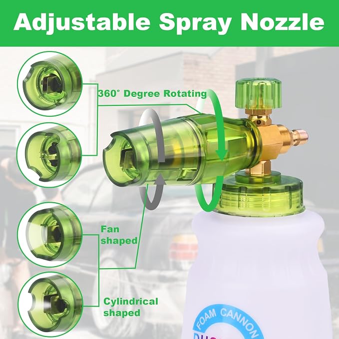 Pressure Washer Accessory Short Handle Foam Cannon | 3000 PSI Car Wash Kit Snow Foam Lance Snubby Gun Sprayer 1/4" Quick Connector 5 Nozzles M22-14mm Fitting 1L Bottle DUS2702