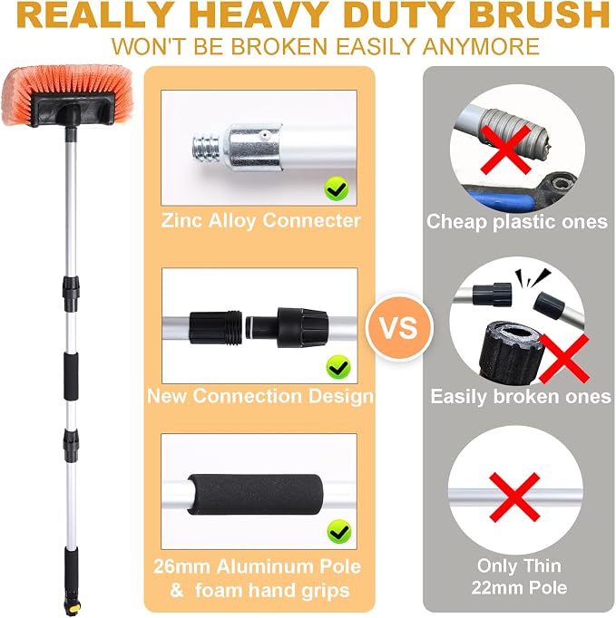 Car Wash Brush with Long Handle for Car Truck Boat RV SUV Washing (Orange, 70")