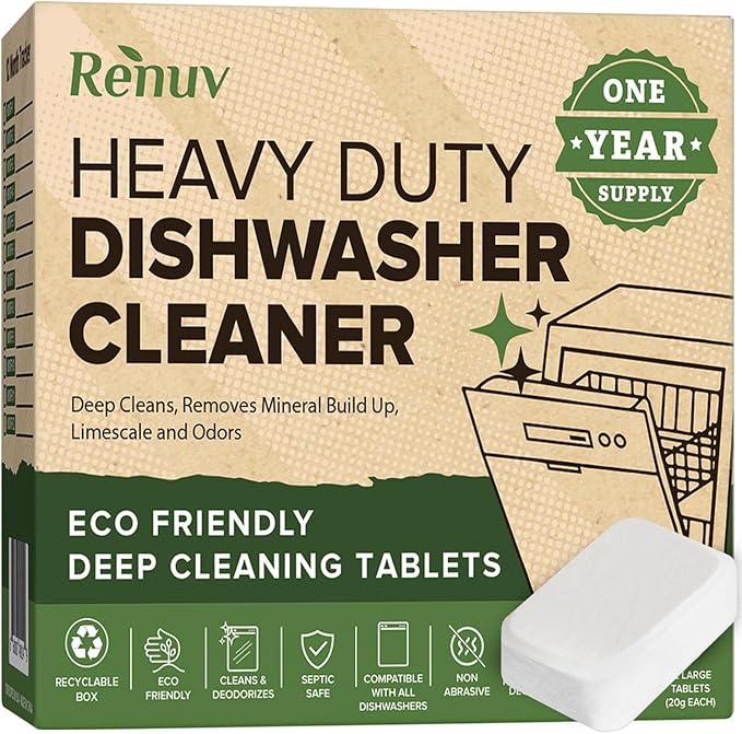 Renuv® Dishwasher Cleaner + Garbage Disposal Cleaner, 12 Tablets Each | Heavy Duty Kitchen Appliance, Deep Cleaning, Descaling and Deodorizing