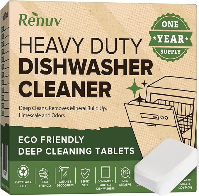 Renuv® Dishwasher Cleaner + Coffee Maker Cleaner Bundle, 12 Tablets Each | Heavy Duty Kitchen Appliance, Deep Cleaning, Descaling and Deodorizing