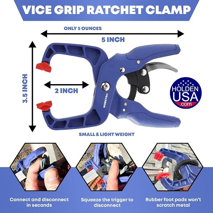Holden USA - Ladder Clamp - Stabilizer Clip – Secure Safety Clamp for Roof, Gutters, and Wall Prep – Durable Support Cord for Roofing and Gutter Tasks (Pair / 2 Units) Blue