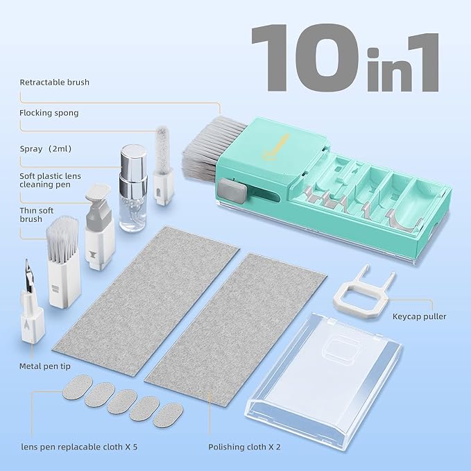 Keyboard Cleaner & Laptop Cleaning Kit for Computer Screen, TiffanyBlue | High-density Soft brush, Screen Cleaner Spray,2mm Thicken Large Microfiber Polishing Cloth,Metal Pen Tip,Flocking Sponge