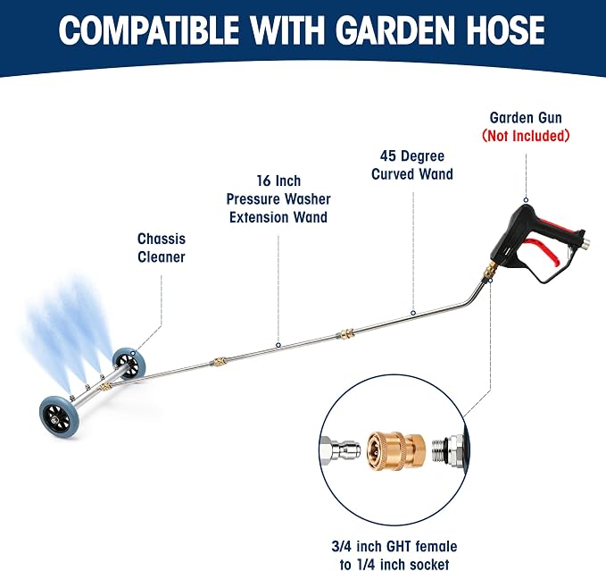 16 Inch Undercarriage Pressure Washer Attachment, Pressure Washer Undercarriage Cleaner, Under Car Washer Attachment with 3 Extension Wand, 4000 PSI