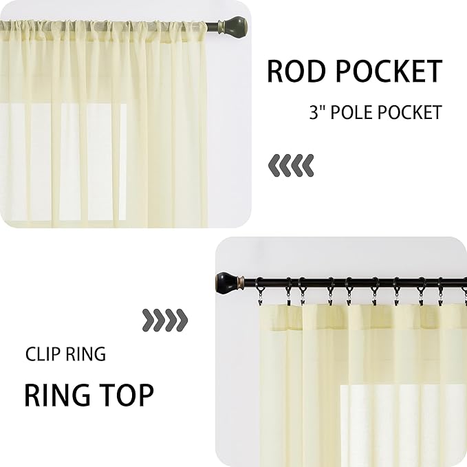 Tollpiz Sheer Door Curtain Closet Linen Textured Curtain Sheers Doorway Light Filtering Voile French Door Rod Pocket Curtains Patio Door, 25 x 80 inches Long, Transparent Yellow, Set of 1 Panel