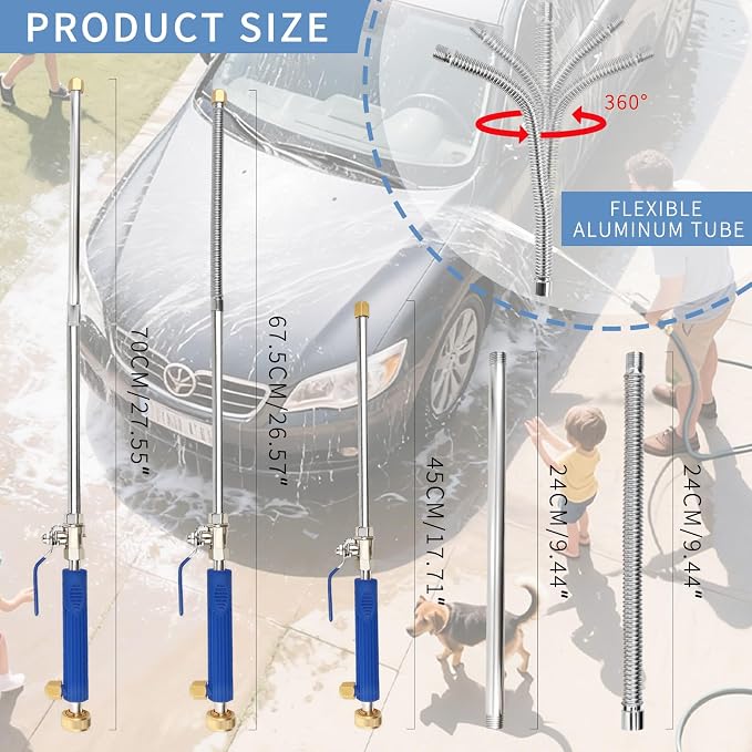 High Pressure Jet Hose Nozzle Attachment Wand，Power Washer Hydro Nozzle Attachment,Wand Lance for Gutter Patio Car Pet Window Glass Blue Extend