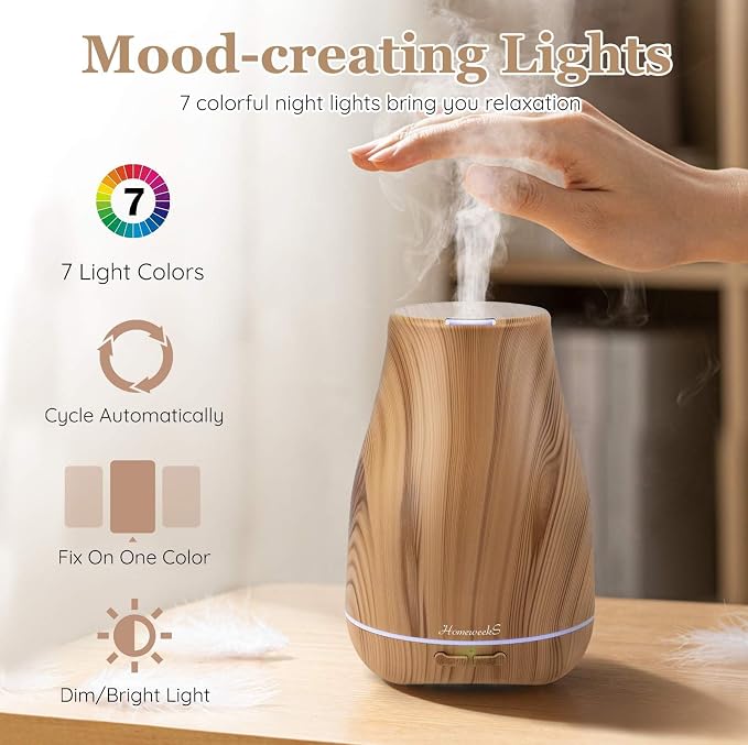 Homeweeks Essential Oil Diffuser for Room 100 ML 1 Pack | Aromatherapy Scent Diffuser Adjustable Mist Mode, Cool Mist, Auto Off Ultrasonic Aroma Fragrance Diffuser for Bedroom Office