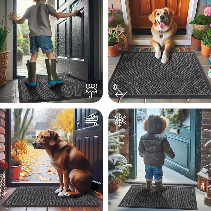 Smiry Front Door Mat Outside Entrance, Heavy Duty Outdoor Indoor Mat, Natural Rubber Doormat, Non Slip, Trap Dirt and Moisture, Easy Clean, Low Profile Patio Porch Entryway Mat, 59x35, Light Grey