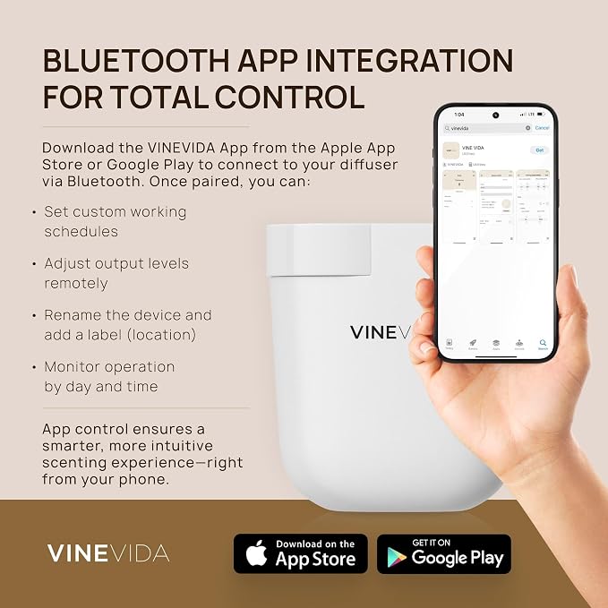 VINEVIDA Prime Plug-in Aroma Diffuser for Home & Office | Waterless Diffuser - Cold Air Diffuser for Essential Oils (2 Hotel Scents Included)