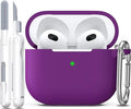 R-fun Compatible with AirPods 3 Case Cover, Silicone Protective Accessories Skin with Keychain Compatible with Apple AirPod 3rd Generation 2021 for Women Men Girls Boys,Front LED Visible,Plum