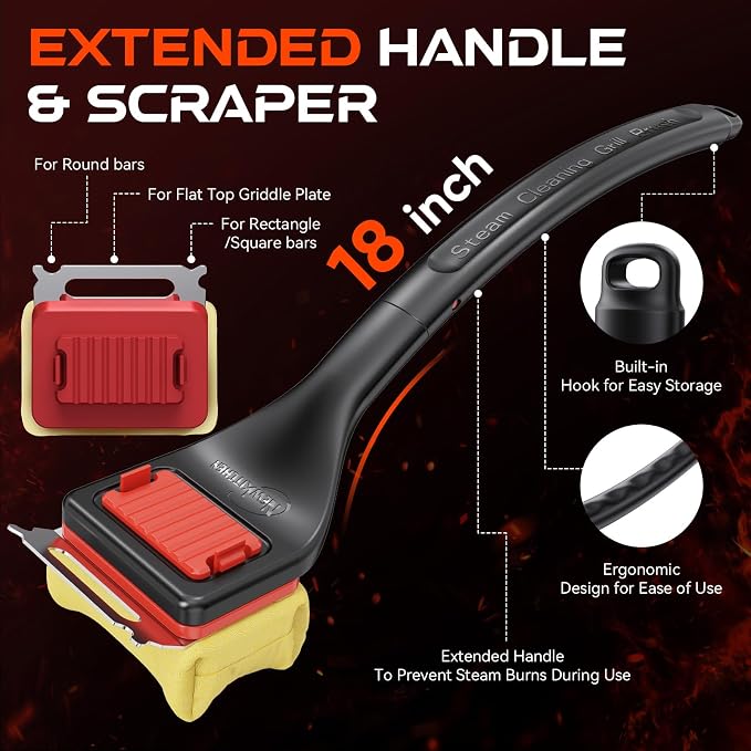 Grill Brush Bristle-Free Steam Replaceable Cleaning Head [No Handle]，Heat-Resistant Kevlar Head with Grill Scraper, Safe Barbecue Grill Cleaning Head for All Grill Types