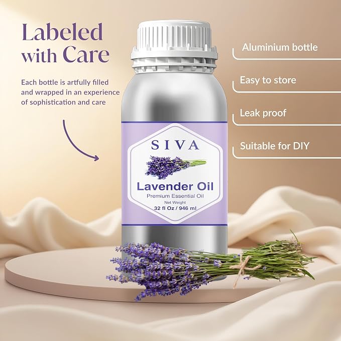 Siva Lavender Essential Oil, Huge Bottle, Large Size, 32 Fl Oz (946 ml) | Lavender Oil for Diffuser, Humidifier, Linen Spray, Skin Care, Hair Care, Body Massage, Soap, Candle, Bath Salt & DIY Blends