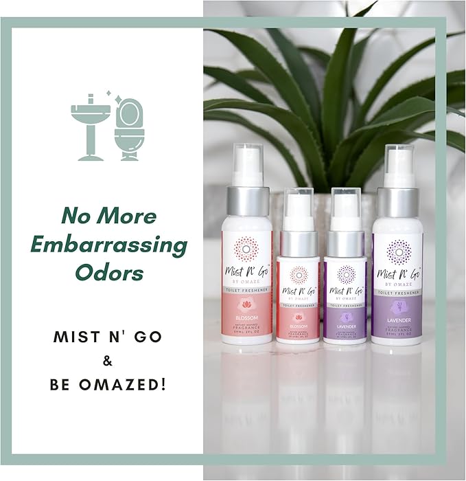 Mist N’ Go by Omaze Travel Bathroom Spray for Toilet Spray Odor Eliminator - Travel Toilet Spray for Bathroom Air Freshener Spray for Bathroom Deodorizer - Blossom Travel Size (1oz x2)