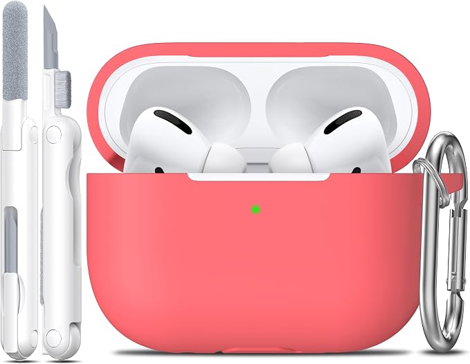 R-fun for AirPods Pro 2 Case, Soft Silicone Protective Cover with Keychain and Cleaning Pen, Compatible with AirPods Pro 2nd/1st Generation, Supports Wireless Charging, Pink Peach