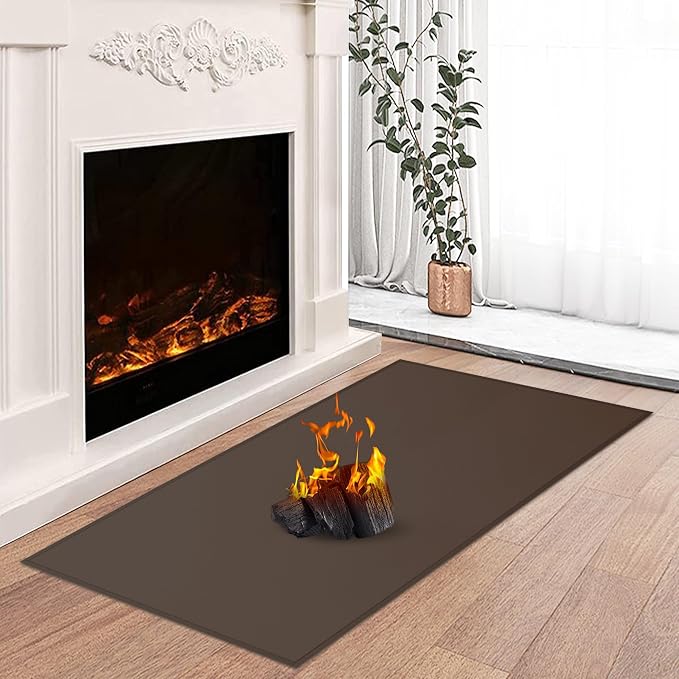 Hearth Rugs for Fireplaces Fire Resistant, 3'6'' x 2' x 0.04'', Brown | 1800°F fireplace rugs fireproof, fiberglass fireplace mats fireproof protect floors carpets from sparks embers, easy to clean