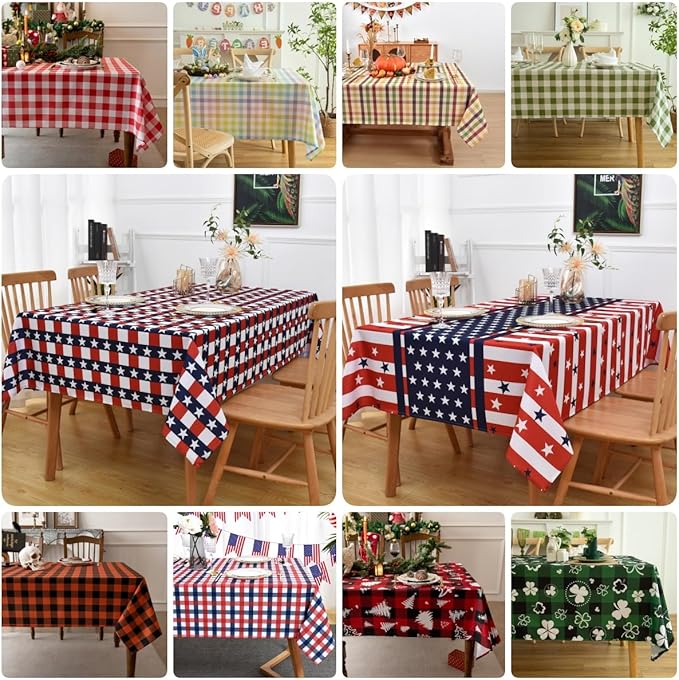 Gingham Plaid Tablecloth - Rectangular 58x102 Inch Water Resistant Valentines Table Cloth for Indoor/Outdoor Use - Valentine's Table Cover for Kitchen, Picnics, and Parties