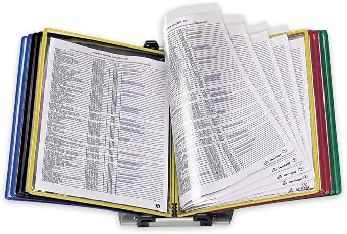 Tarifold FoldFive Desktop Reference System, 50 Pockets, Assorted | 10 folding panels with 5 clear pockets each hold 100 letter-size sheets, compact desktop design, assorted colors