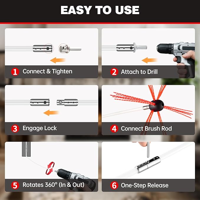 30 Feet Chimney Sweep Kit, Chrome Button Locking System, Chimney Cleaning Kit, Chimney Brush, Chimney Cleaning Tool, Chimney Cleaning System with 9 Flexible Chimney Rods