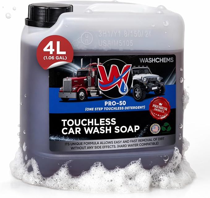Wash Chems Pro50 Foam Cannon Car Wash - Touchless Detergent Soap - 1.06 Gal | Commercial Grade Auto Foam Cleaner, Car Wash Equipment Pressure Washer Soap, Concentrate Foam Cannon for Trucks & Tractors