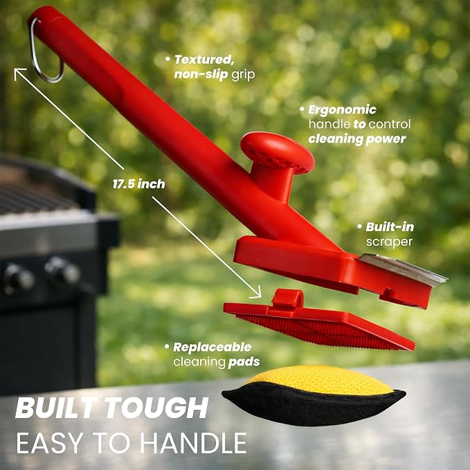 Grill Brush Bristle Free with 3 Replacement Brush Heads, Easy-Fit Cleaning Tool for Cast Iron/Stainless Steel Grates, Safe Barbecue Grill Cleaner