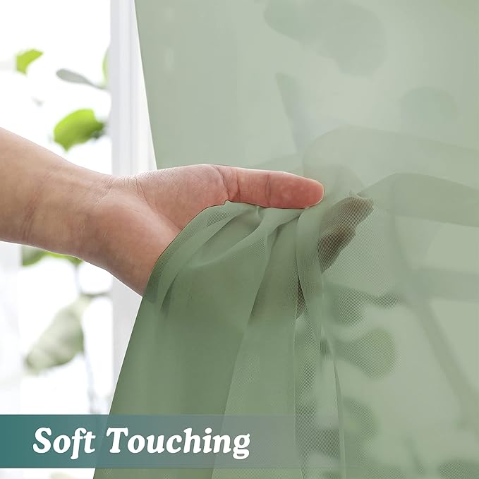 Chyhomenyc Sage Green Sheer Curtains 72 Inch Length 2 Panels, Light Filtering Airy Breathable Rod Pocket Voile Drapes for French Door Bedroom Living Room, Each 42x72 Inch