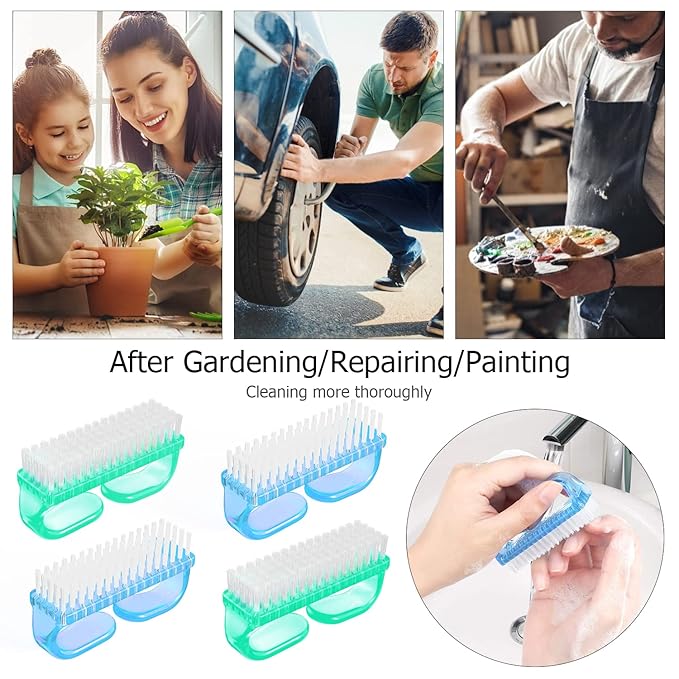 Handle Grip Nail Brush, Hand Fingernail Brush Cleaner Scrubbing Kit Pedicure for Toes and Nails Men Women (4 Pack)