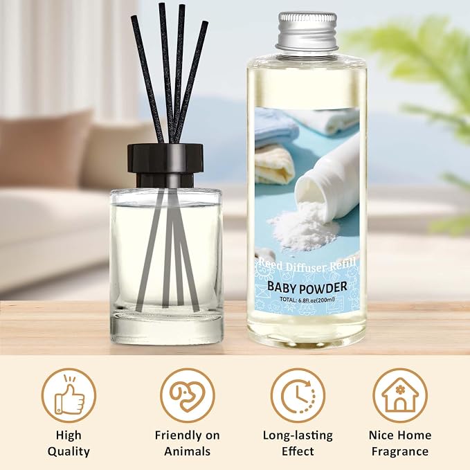 STRN Reed Diffuser Oil Refill, Baby Powder Scented Diffuser 200ML | Summer Long-Lasting Fragrance for Living Room, Bedroom, Office, Home Décor