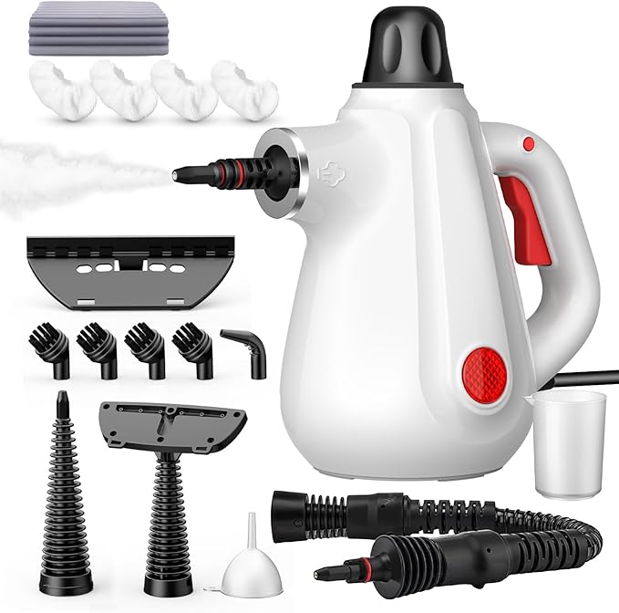 Pressurized Handheld Steam Cleaner with Steam Lock Button & 16 PCS Accessories, Portable Natural Steamer for Deep Cleaning Grout, Tile, Windows, Bathrooms, Kitchens, Car, Fabric for Home Use