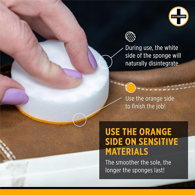 SneakERASERS Instant Shoe Cleaner Pre-Moistened Sponge, 3 Pack | Effective for White Sneakers, Tennis Shoes, Portable Shoe Cleaning Kit, Instant Sneaker Cleaner