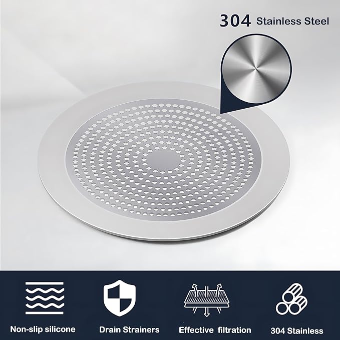 Shower Drain Hair Catcher 3.5 inch Small, Bathroom Sink Hair Stopper Sink Drain Cover Fliter Weighted Stainless and Silicone Shield (3.5 in)