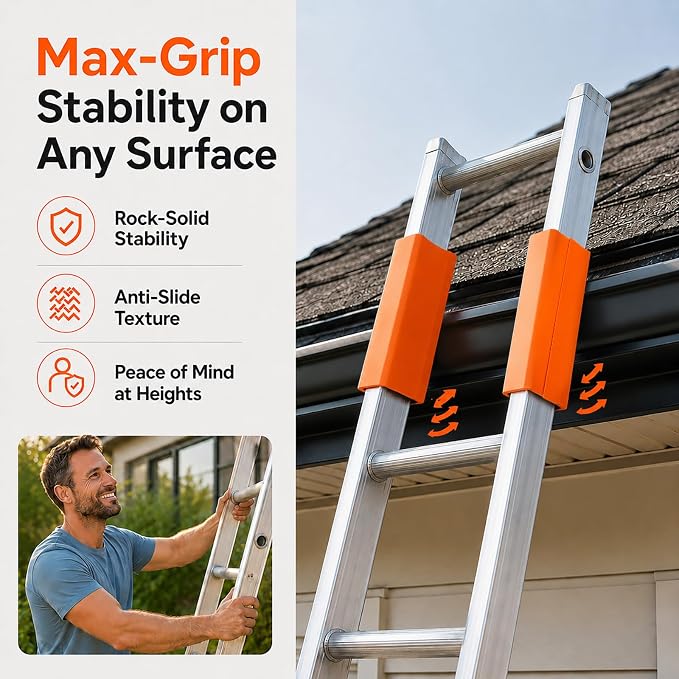 TPE Ladder Covers for Gutter & Roof Protection, Non-Marring Standoff Bumper Pads, Anti-Slip Extension Ladder Accessories for Painting & Cleaning, Fits Most Aluminum & Fiberglass Rails