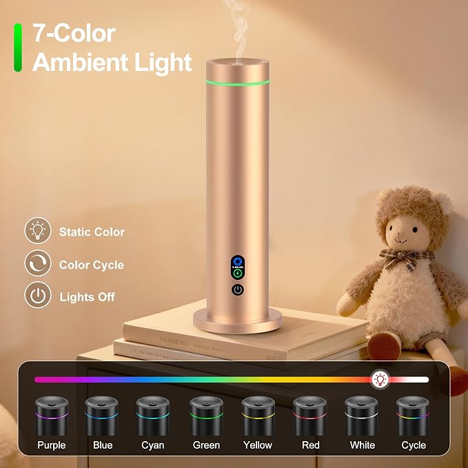 Waterless Diffuser, Essential Oil Diffuser, 1000 Sq.Ft Coverage Scent Diffuser – Plug-in Only, Adjustable Mist, Remote, Mood Lights for Home & Office, Large Room, Hotel, Gold