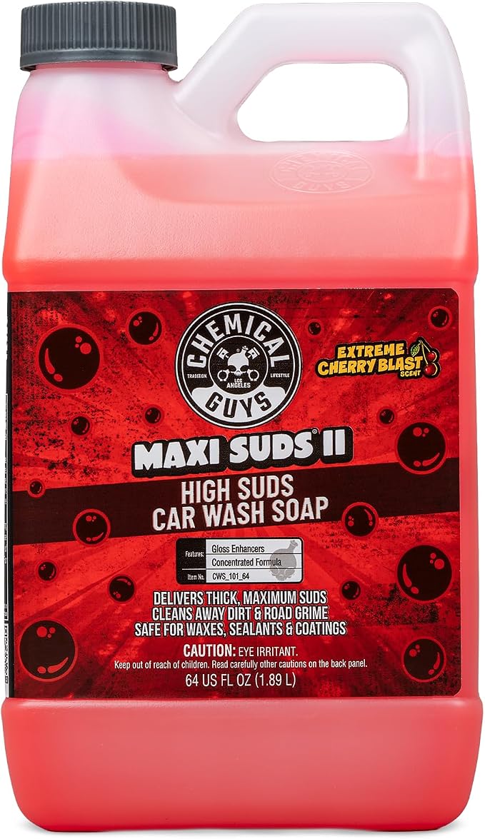 Chemical Guys, Maxi Suds II Car Wash Soap for Foam Cannons, Cherry, 64 oz | High-foam, pH-balanced suds for cannons, guns or buckets, gentle on wax and coatings, sweet cherry scent