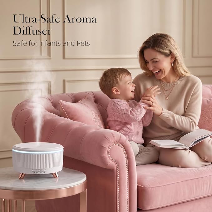 500ml Essential Oil Diffuser, Ultrasonic Aromatherapy Diffuser | Cool Mist Humidifier with Remote Control, 7-Color Lighting, Timer & Auto-off for Home/Bedroom/Yoga/Office/Living Room (White)
