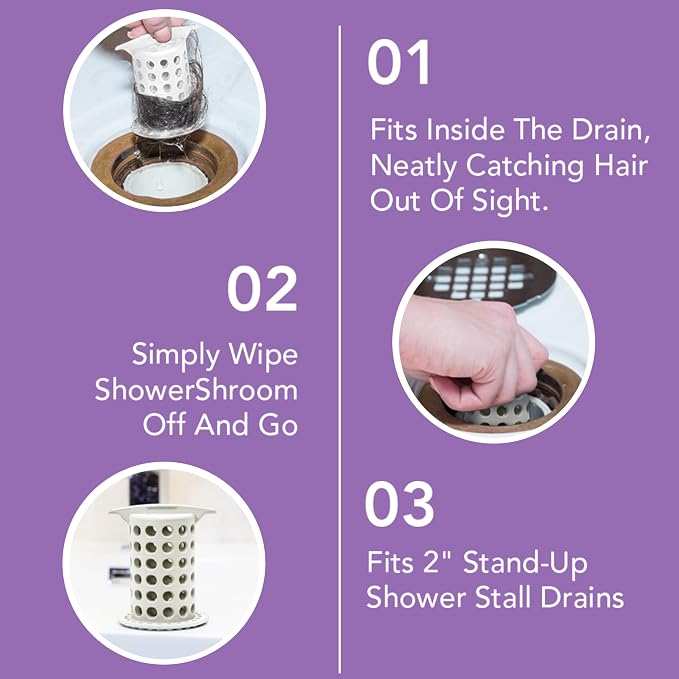 ShowerShroom the Revolutionary 2" Stand-Up Shower Stall Drain Protector Hair Catcher/Strainer, White