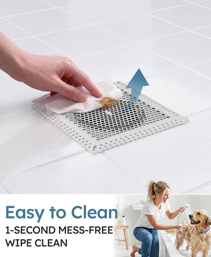 Square Shower Drain Hair Catcher, Flat Shower Drain Hair Catcher, Anti-Clogging Fast Drainage, Anti-Slip & Stays in Place, Easy Clean Fits Bathroom Hair Catcher for Shower (Gray, 6 inch)